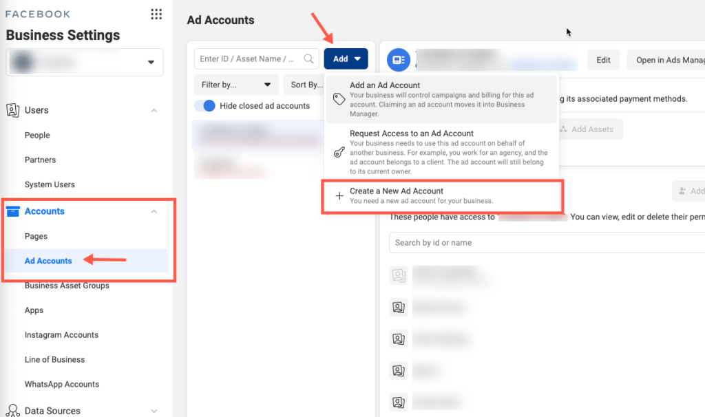 How to create an ad account for a facebook page