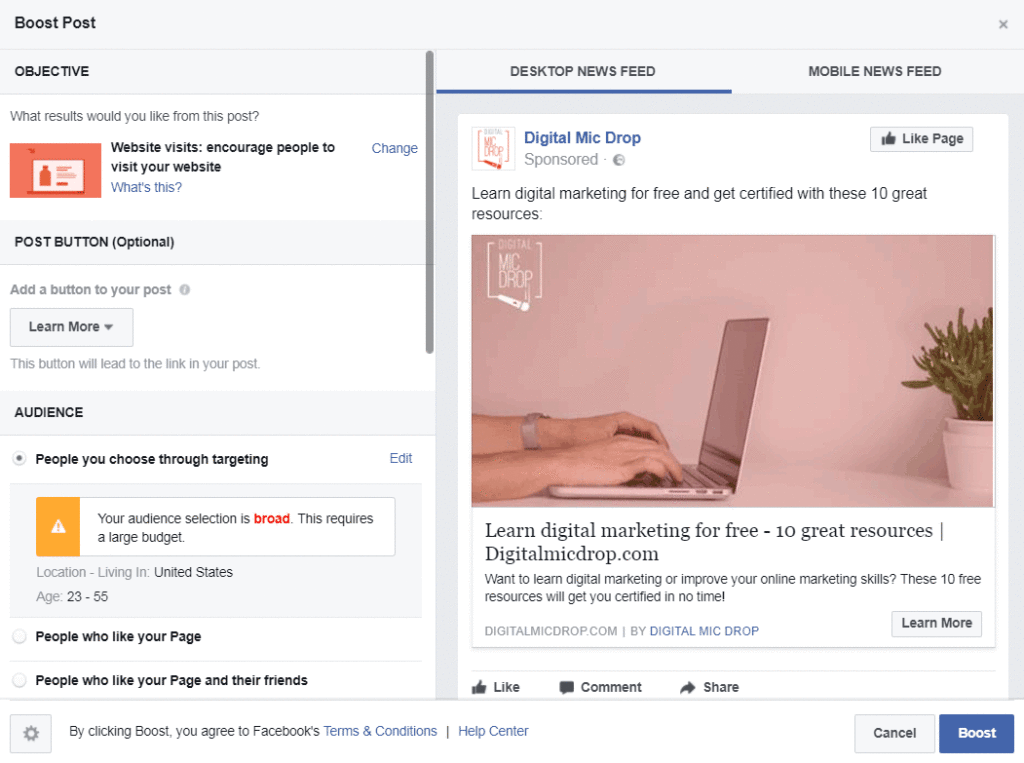 How to make a sponsored post on facebook