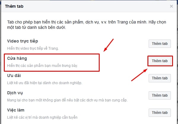 Cách thêm cửa hàng trên trang facebook