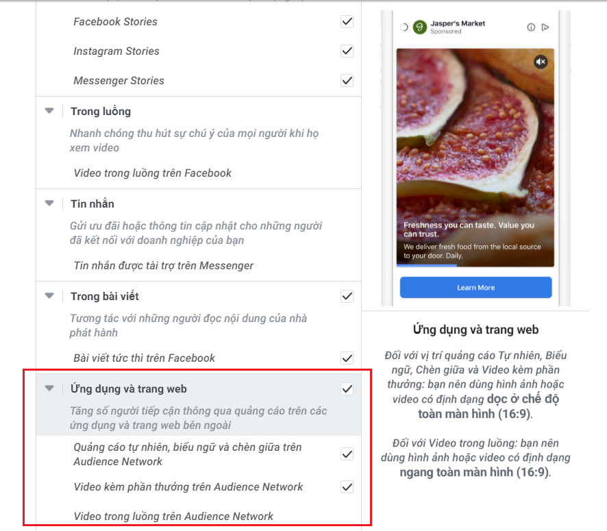 Cách thiết lập quảng cáo trong luồng trên facebook