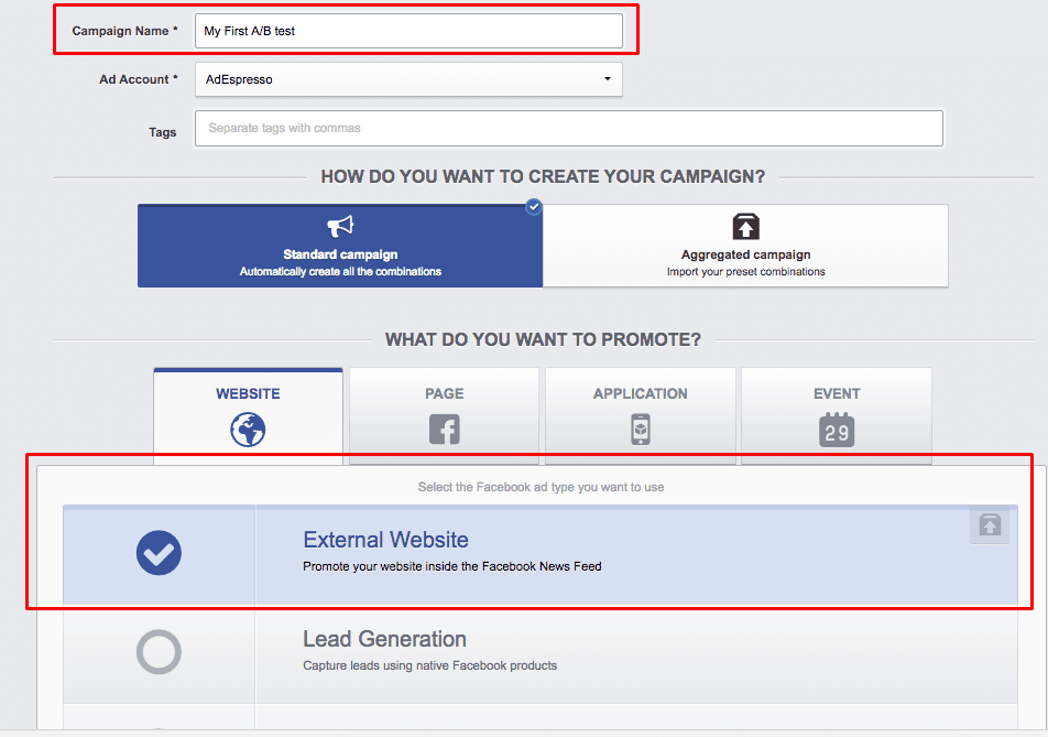 How to create ab test facebook ads