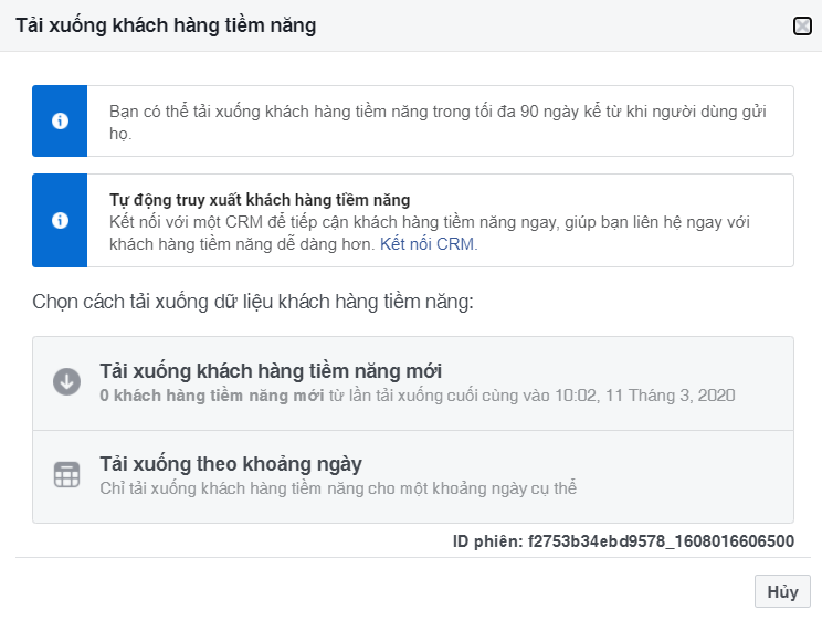 Cách tải xuống khách hàng tiềm năng từ ứng dụng trình quản lý quảng cáo facebook
