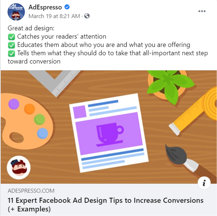 Popular types of content used in Facebook advertising