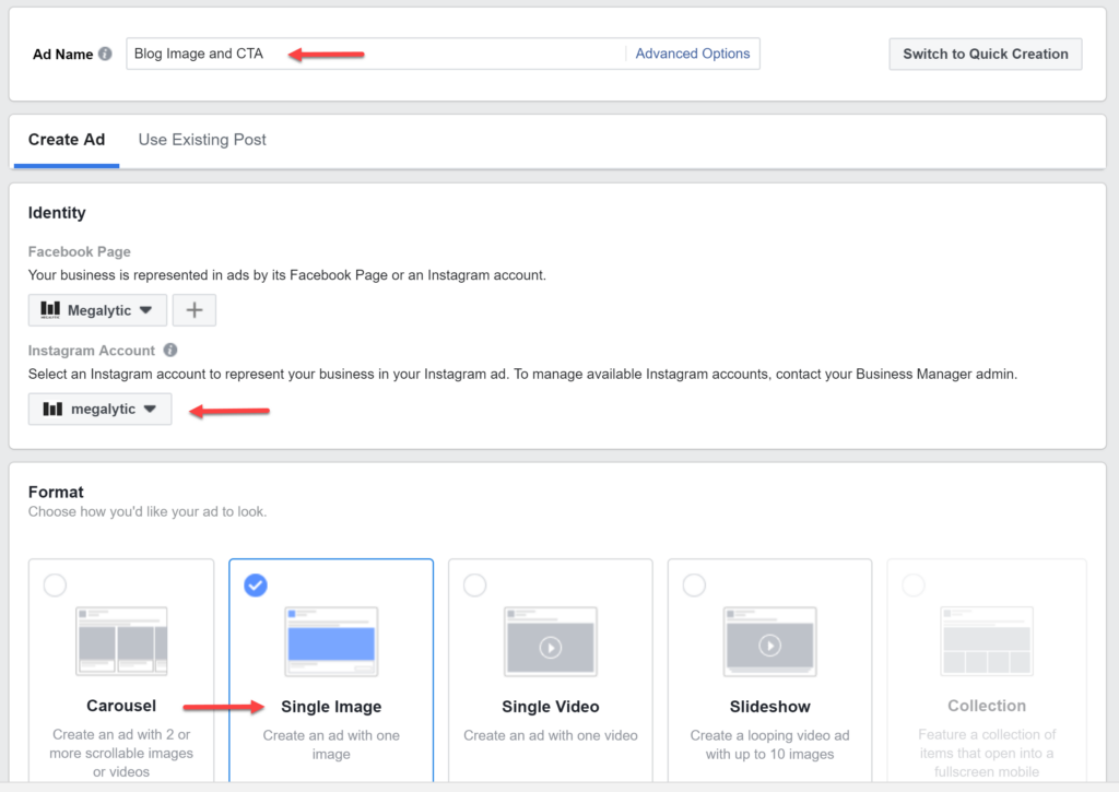 How to create instagram ad on facebook ads manager