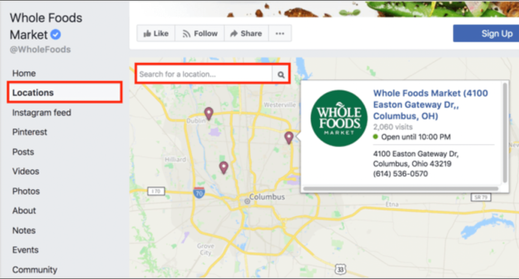 How to add a location on facebook business page?