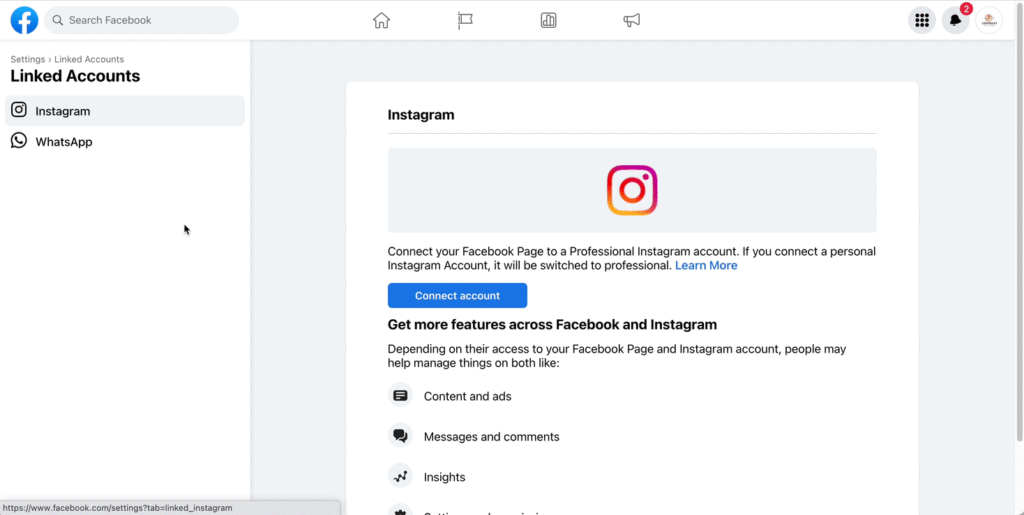 How to add an Instagram account to Facebook page