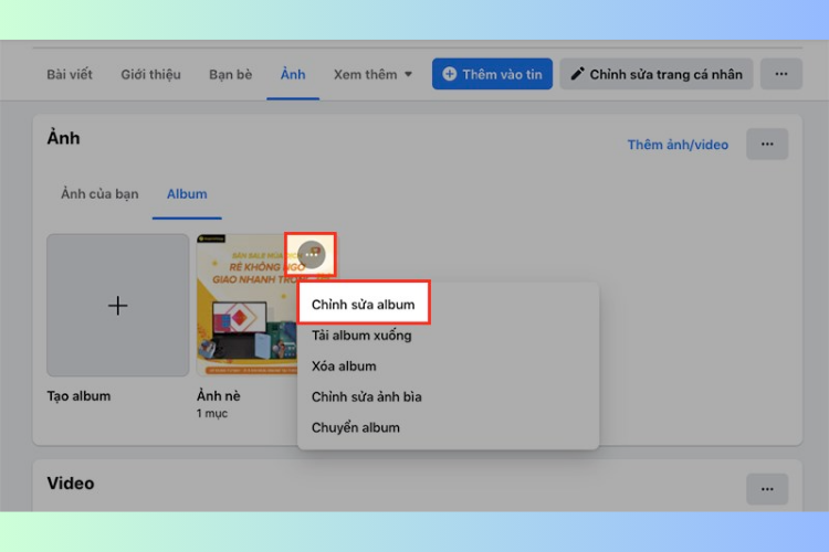 cách thêm ảnh vào album hiện có trên trang cá nhân Facebook